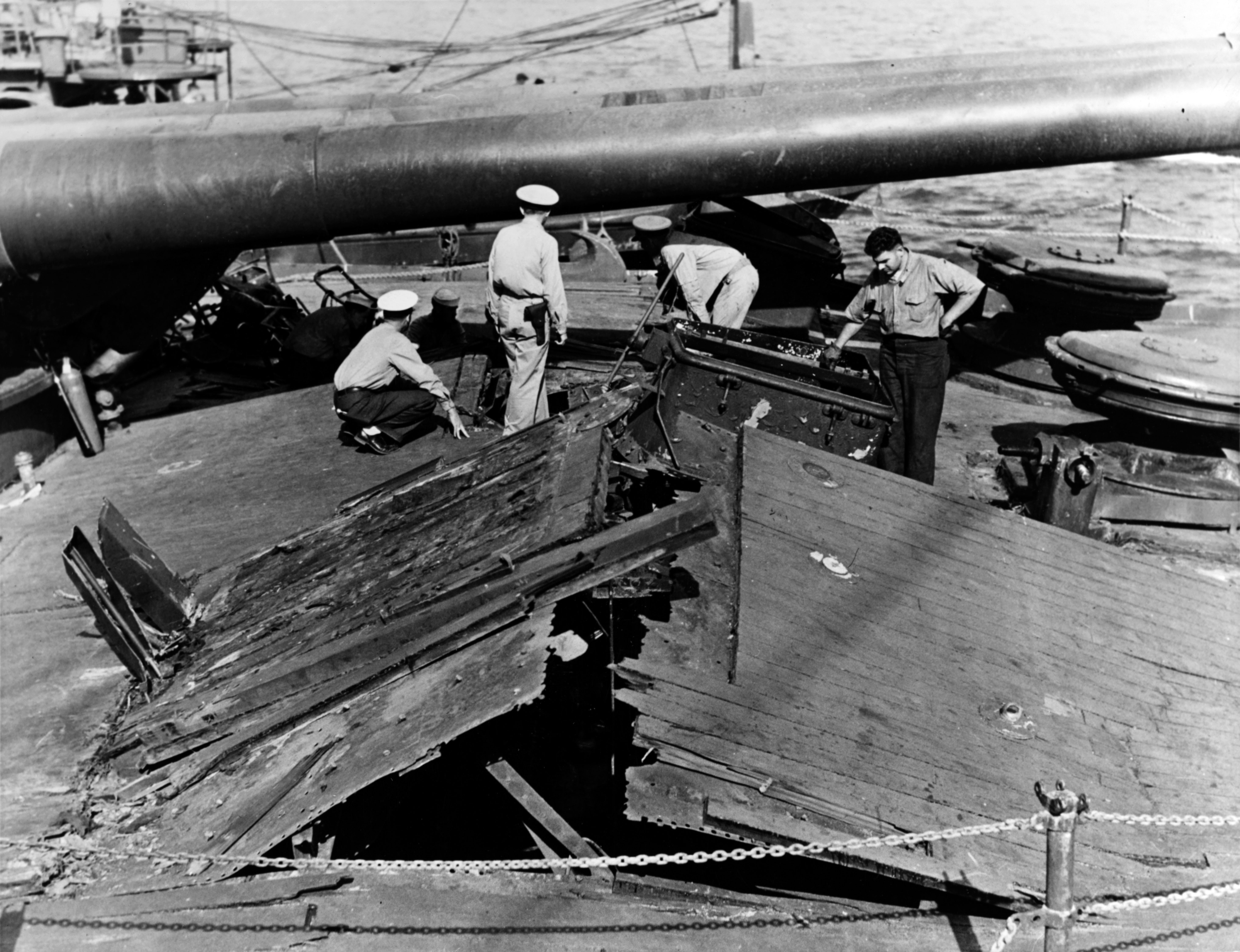 Photo of Deck damage on USS Nevada