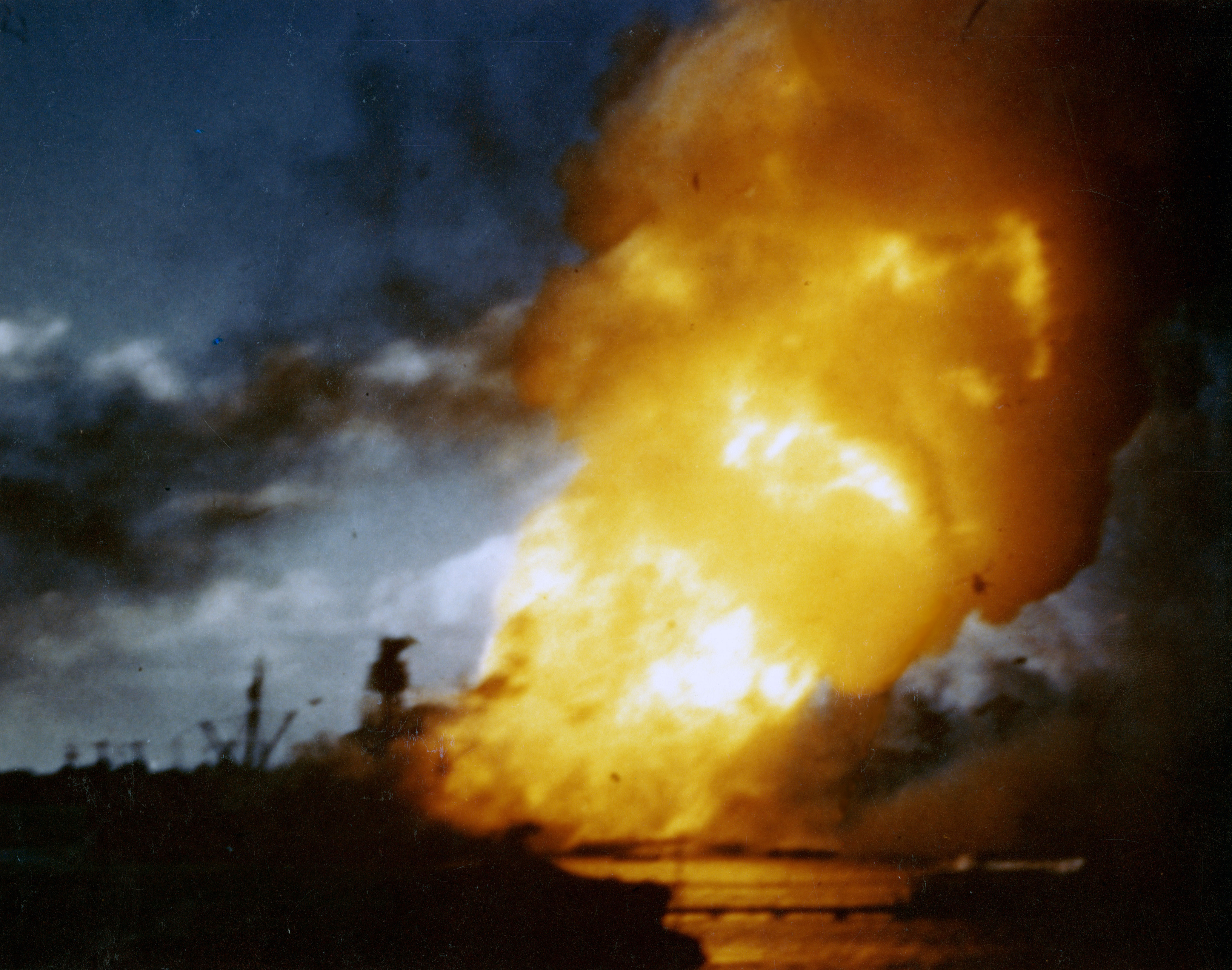 Photo of USS Arizona ablaze