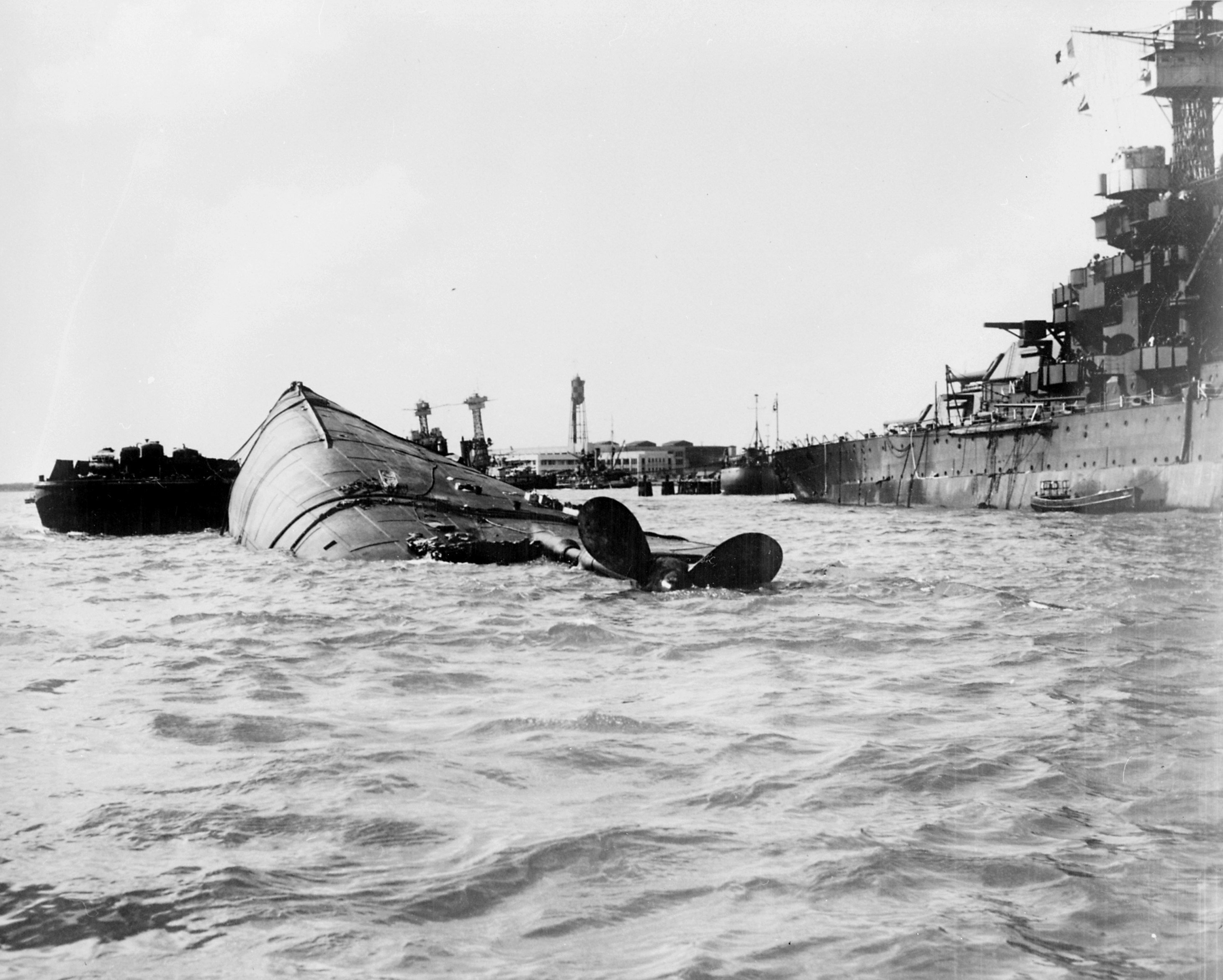 Photo of USS Oklahoma rescue efforts