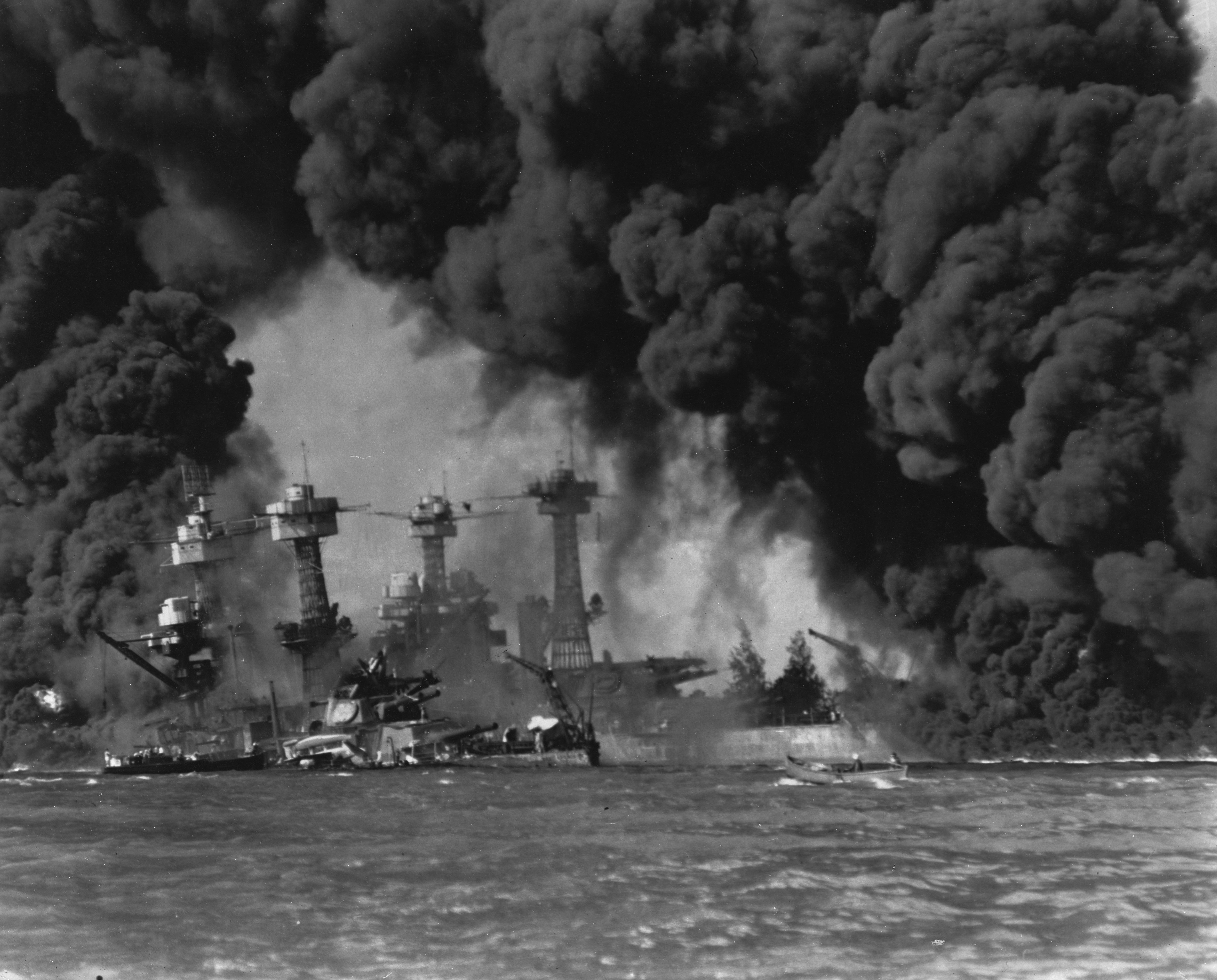 Photo of USS West Virginia burning strong