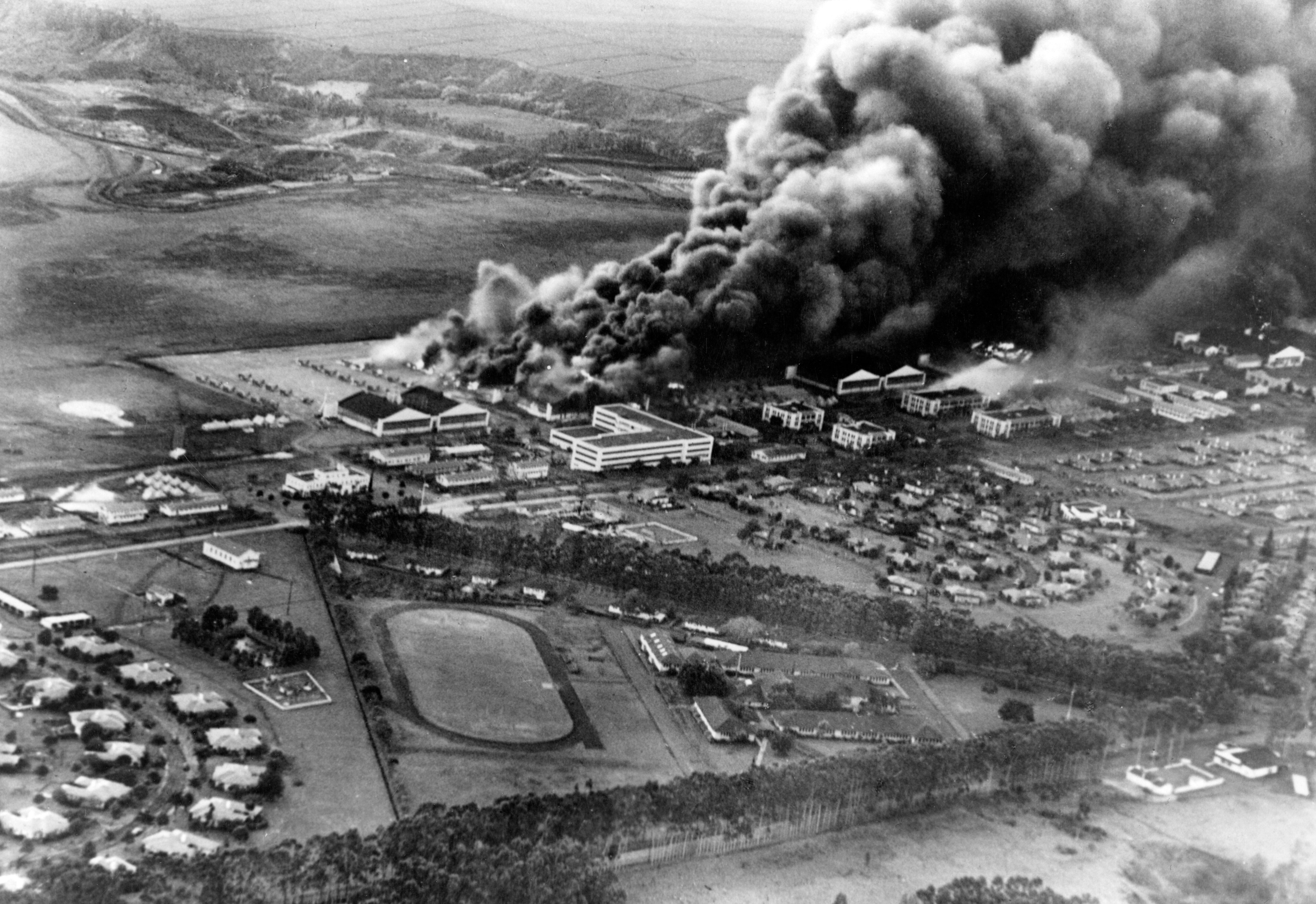 Photo of Wheeler Army Air Field burning