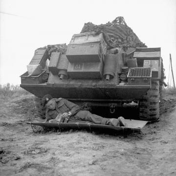 Relaxing Under a Sherman Tank