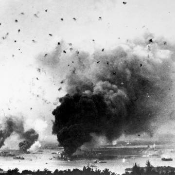 Smoke rises from the Naval Yard
