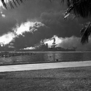 Smoke rises in the harbour