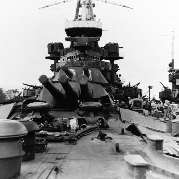 USS Nevada's deck in ruins